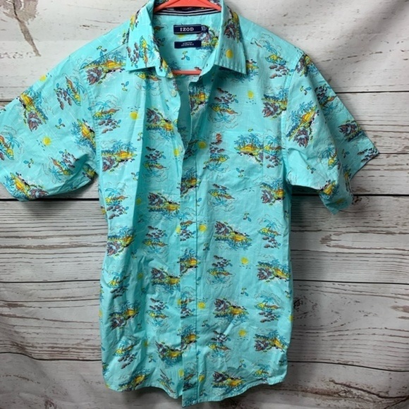 NWT IZOD Paradise Island Palm Tree Button Down Top - Picture 2 of 6